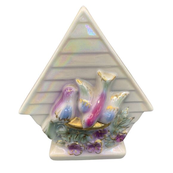Vintage Lusterware Bird House Wall Pocket Vase w/ 22K Gold Gilding Sebring